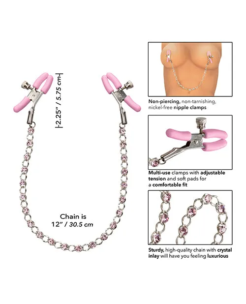Nipple Play Crystal Chain Nipple Clamps Pink California Exotic Novelties Couples