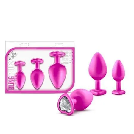 Vee International Inc Anal Blush Luxe 3Piece Bling Plug Training Kit with White Gem Base Pink