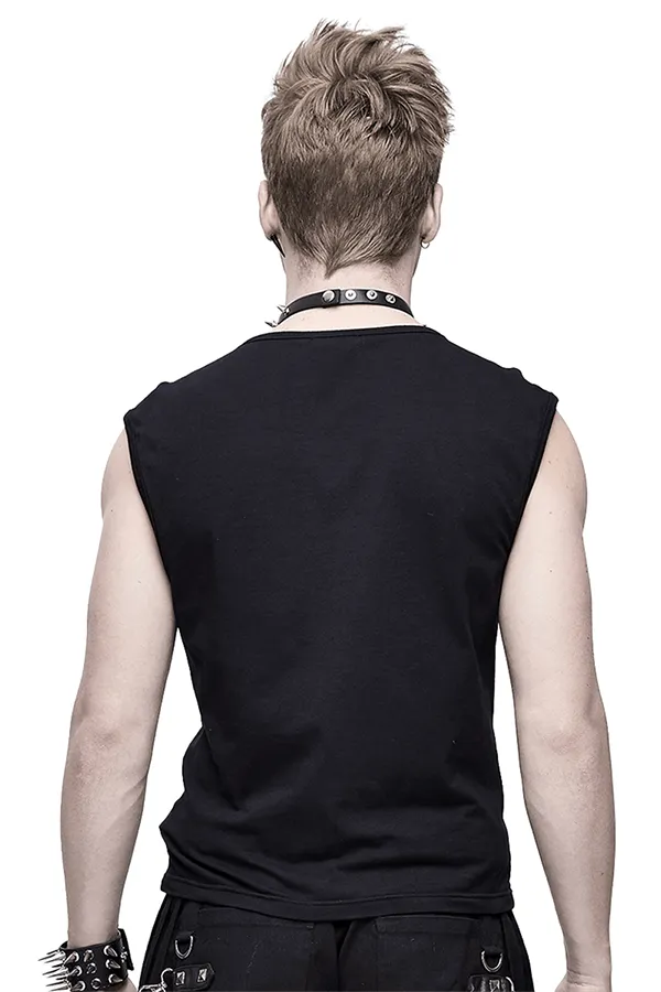 EVEs SECRETS Male Sex Toys Mens Black Cotton Tank Top with Drawstring and Mesh