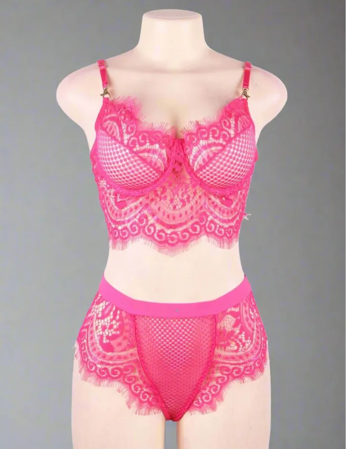 Vibrators Scandals Lingerie Scandals Pink Lace Lingerie Set with Beautiful Rose Design