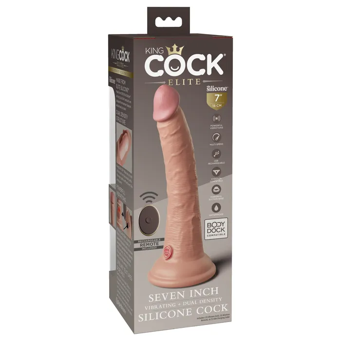 King Cock Elite 7 Dual Density Vibrating Silicone Cock with Remote Light King Cock Female Sex Toys