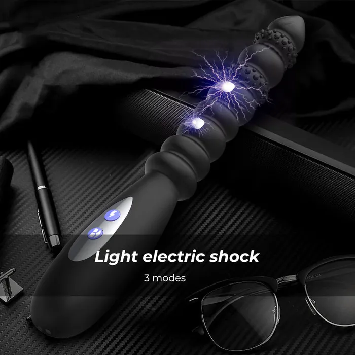 Male Sex Toys FRISKY BUSINESS SG Sparkle Shivers Vibrating Anal Beads with Light Electric Shock