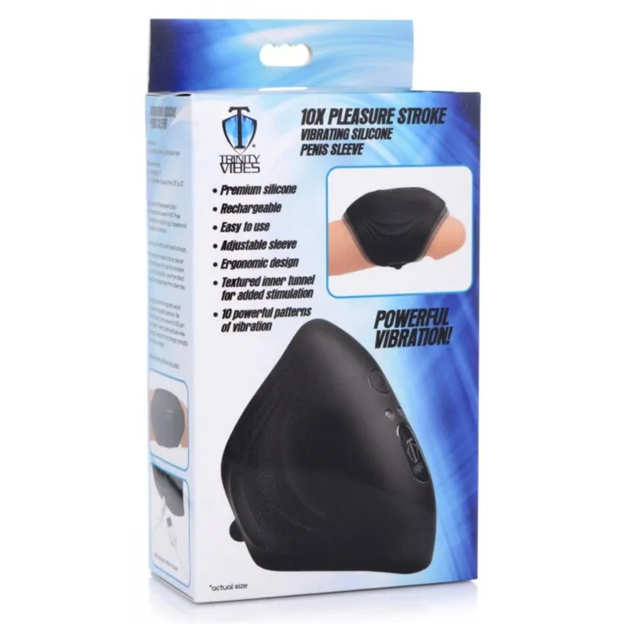 Trinity for Men Male Sex Toys Trinity For Men 10x Pleasure Stroke Vibrating Silicone Penis Sleeve Black