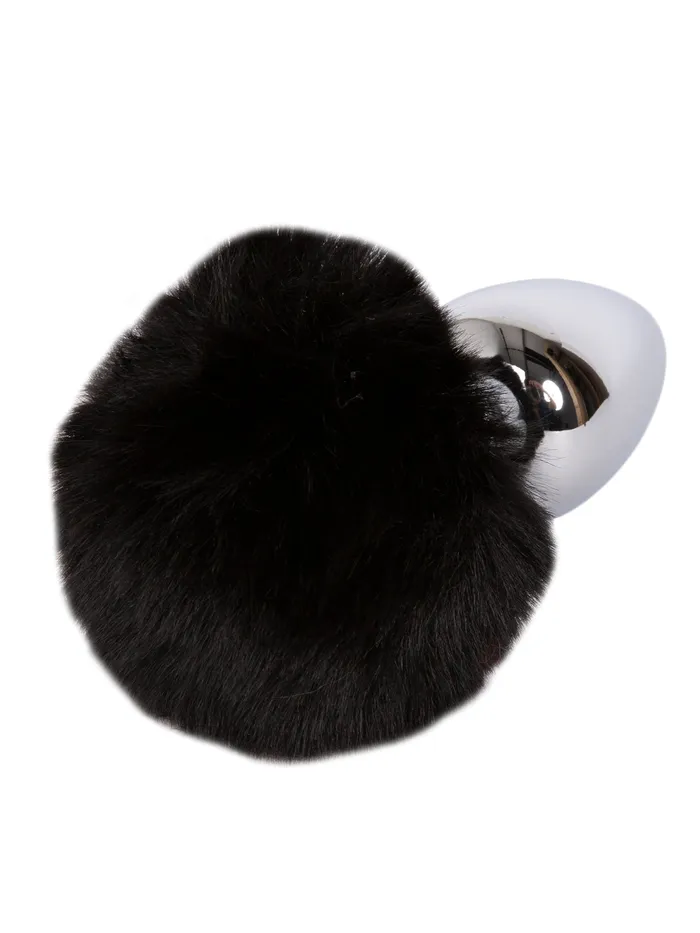 Anal Large Silver Butt Plug with Black Tail HonourSkintwocom
