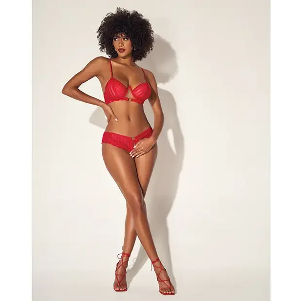 Mapale Anal Shadow Stripe Underwire Top Wheart Detail Crotchless Bottom Red