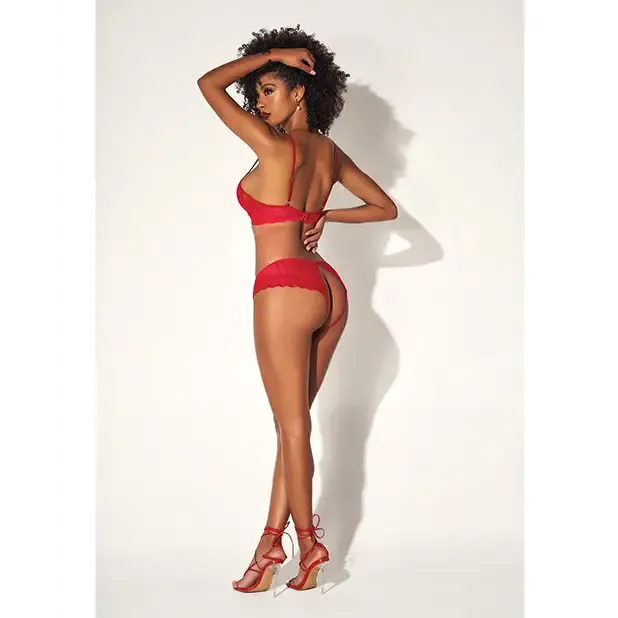 Mapale Anal Shadow Stripe Underwire Top Wheart Detail Crotchless Bottom Red