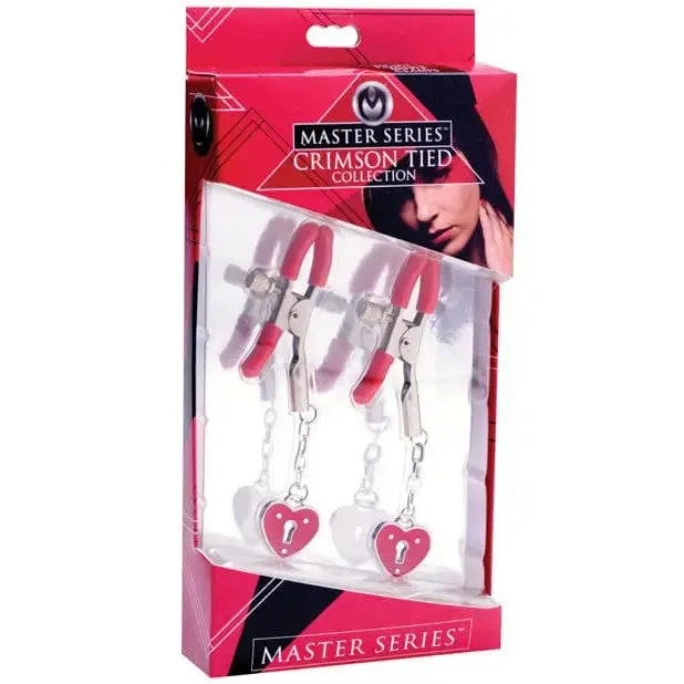 Master Series Anal Master Series Charmed Heart Padlock Nipple Clamps Red