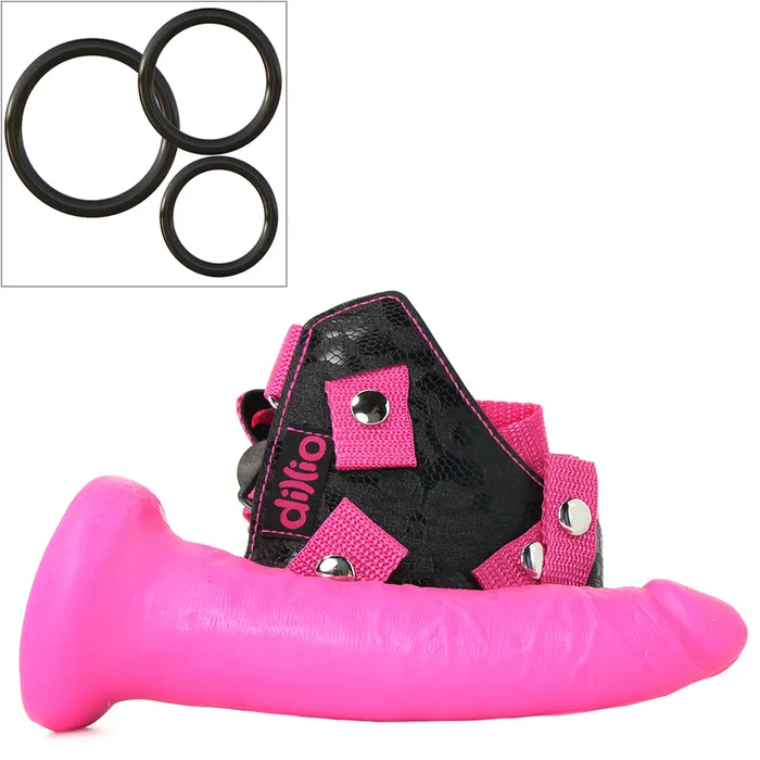 Pipedream Female Sex Toys Dillio 7 Inch StrapOn Suspender Harness Set in Pink