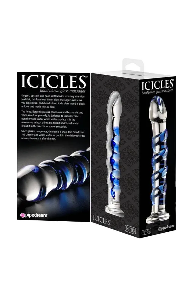 Dildos Pipedream Pipedream Icicles No 5 Textured Curved Glass Dildo ClearBlue