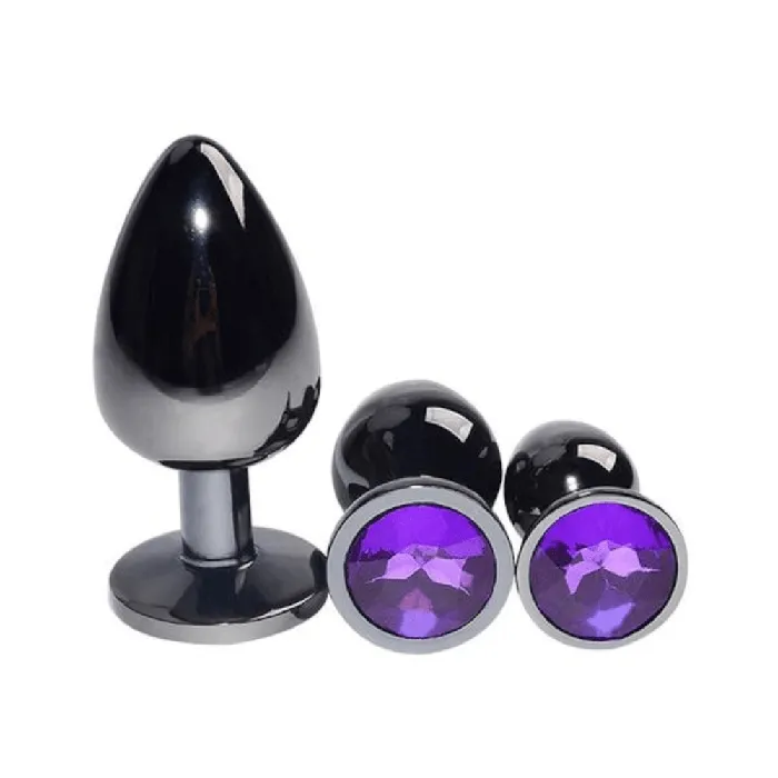 Bright Black Jeweled Metal Plug 3pcs Cute Set Lovegasm Anal