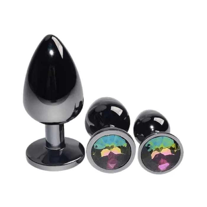 Bright Black Jeweled Metal Plug 3pcs Cute Set Lovegasm Anal