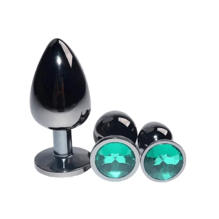 Bright Black Jeweled Metal Plug 3pcs Cute Set Lovegasm Anal