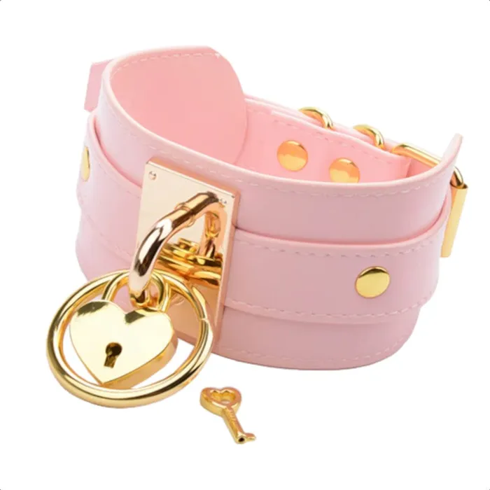 Vibrators Oversized Girly Pink Leather Collar or Choker Lovegasm